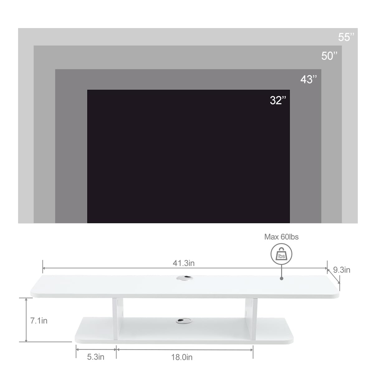 White Floating Wall Mounted TV Stand with Storage Y148647