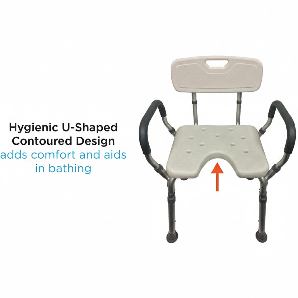 Bath & Shower Seat with U-Shaped Cutout, Padded Removable Arms & Back I7763