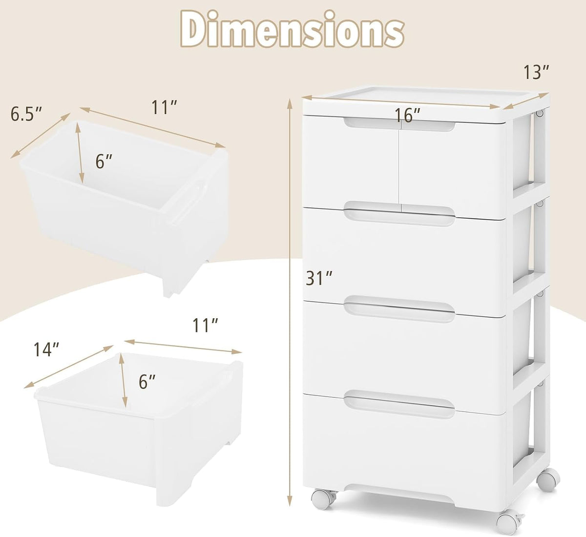 4-Tier Plastic Drawers with Wheels K8131