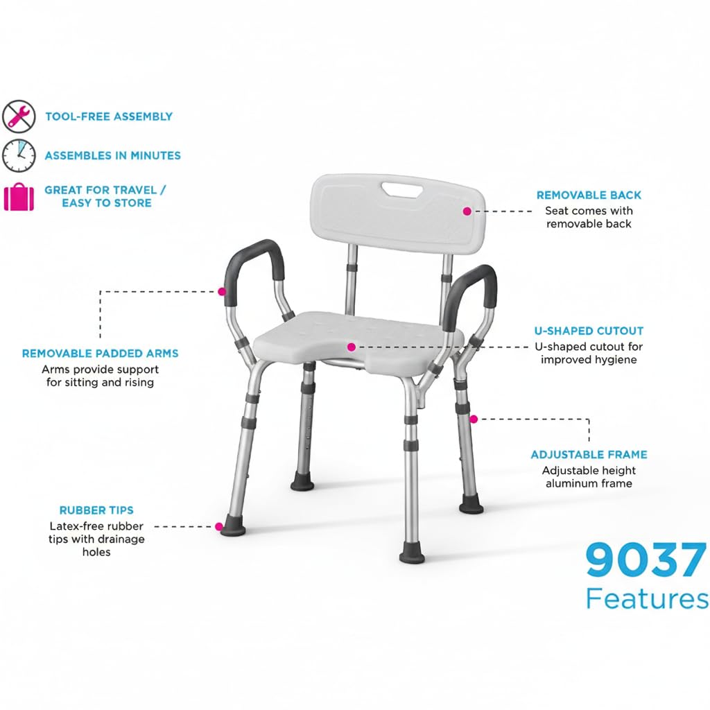 Bath & Shower Seat with U-Shaped Cutout, Padded Removable Arms & Back I7763