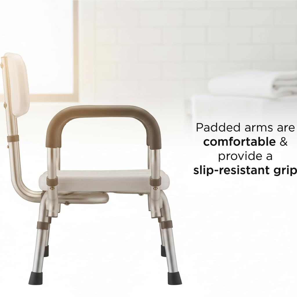 Bath & Shower Seat with U-Shaped Cutout, Padded Removable Arms & Back I7763