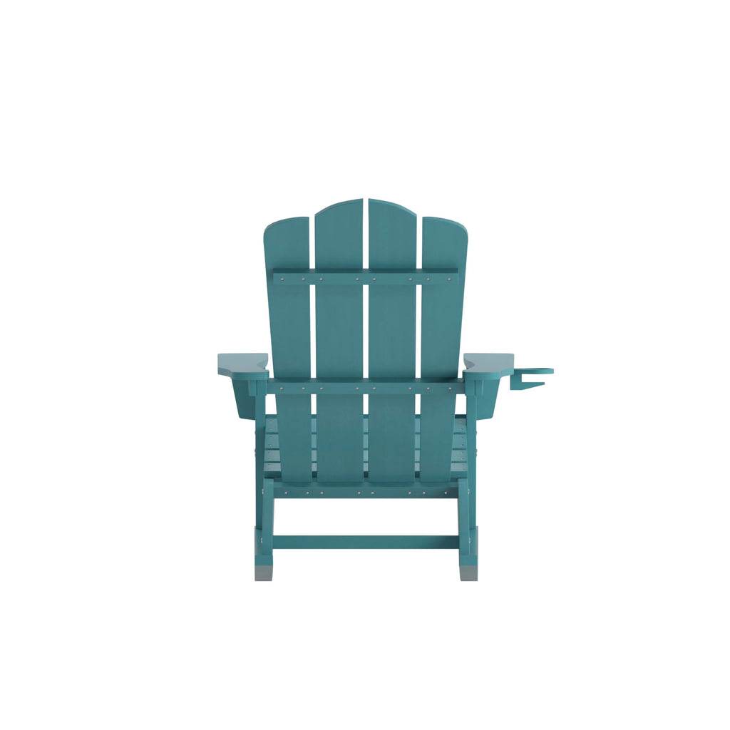 Blue HDPE Adirondack Rocking Chair with Cup Holder I876149