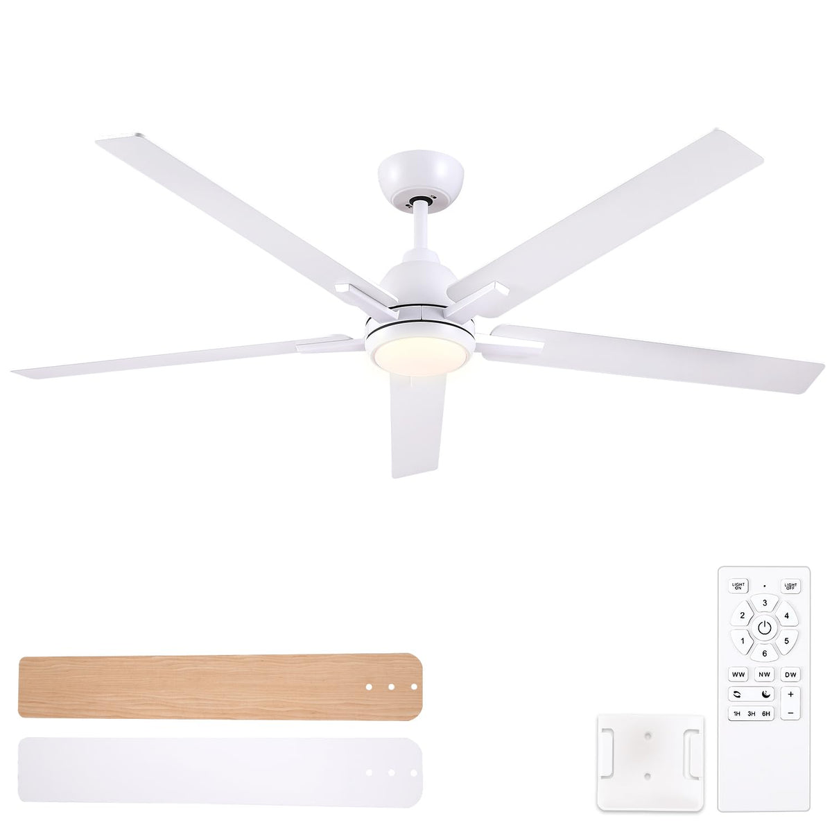 60 Inch White Ceiling Fan with Light & Remote K672973