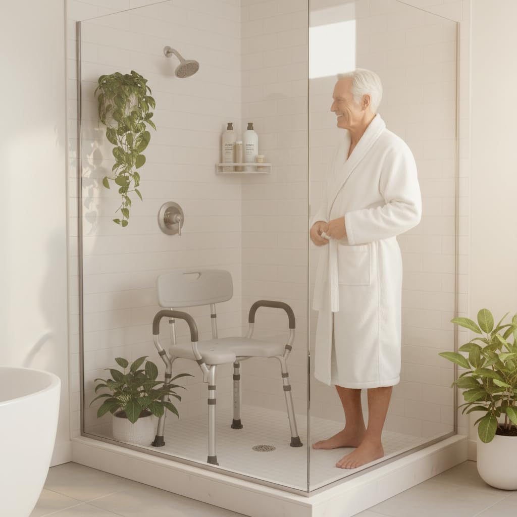 Bath & Shower Seat with U-Shaped Cutout, Padded Removable Arms & Back I7763