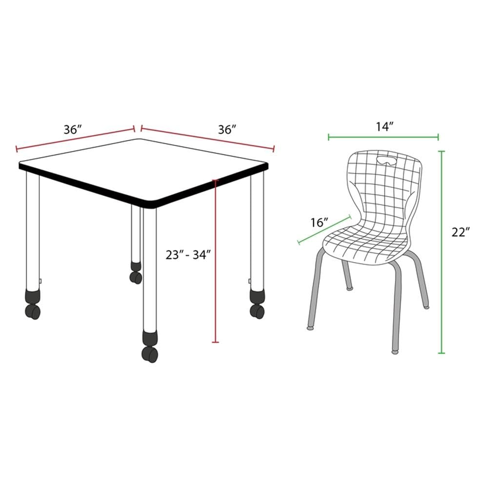36" Square Mobile Table with 4 Stack Chairs K41401