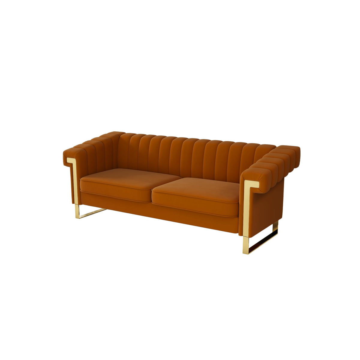 Orange Velvet Sofa with Gold Metal Legs K220