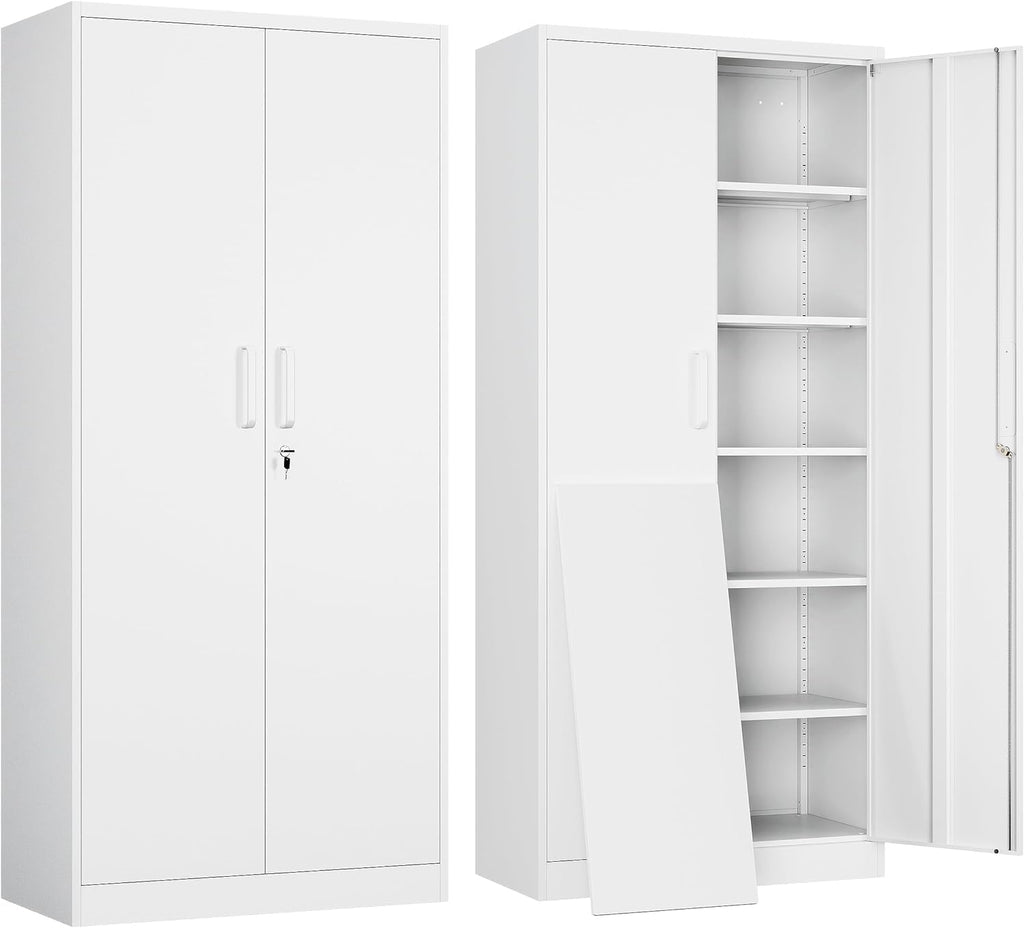 White Metal Storage Cabinet with 2 Doors and 5 Adjustable Shelves R9442