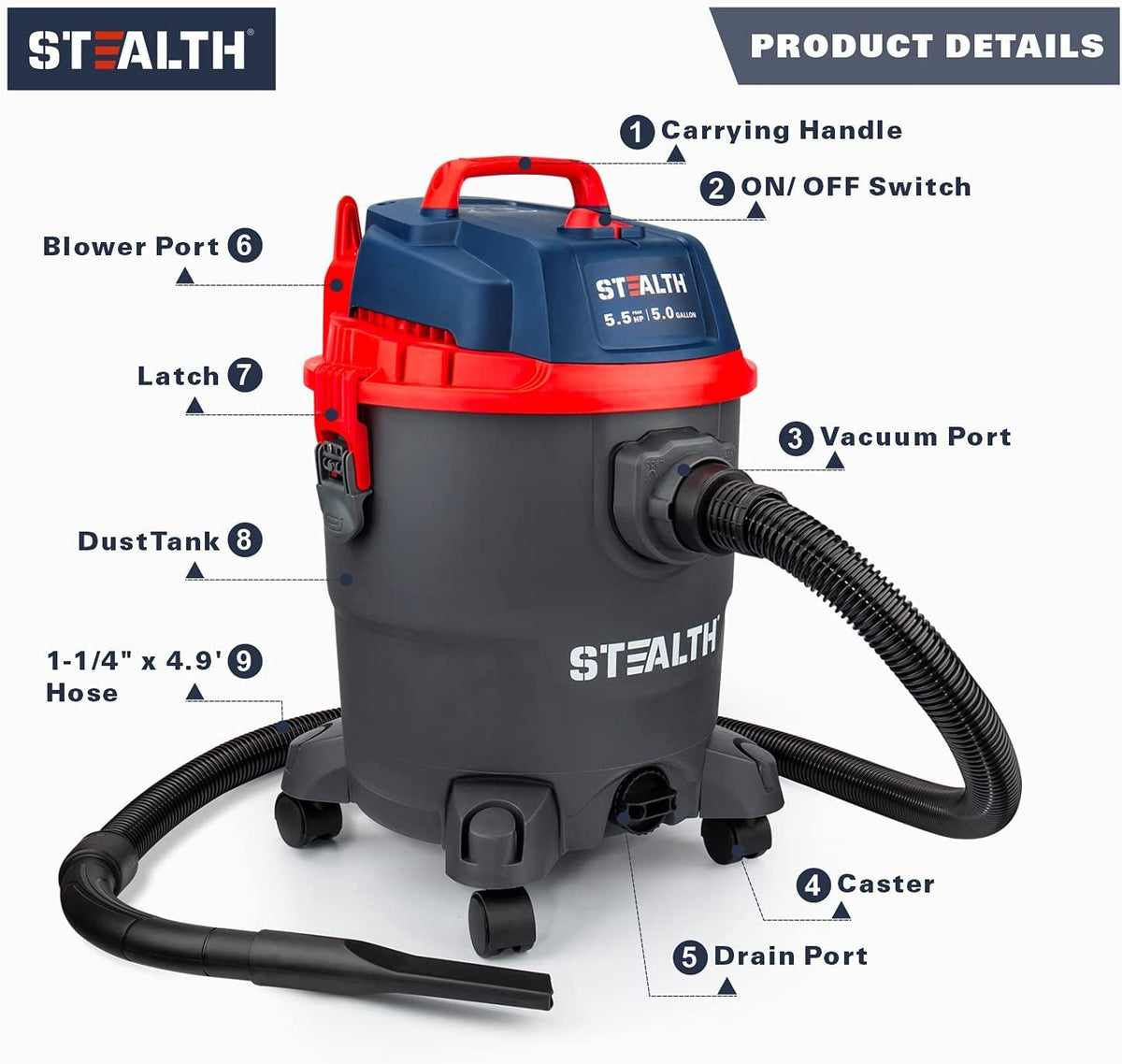5 Gallon 5.5 Peak HP Wet/Dry Shop Vacuum with Blower M5746