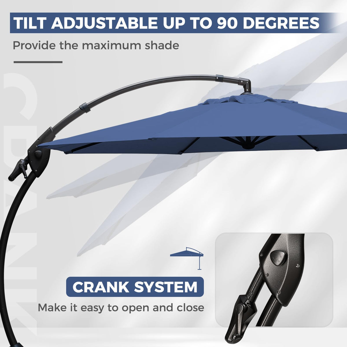 12FT Cantilever Round Umbrella with Base & Cover Navy Blue X967