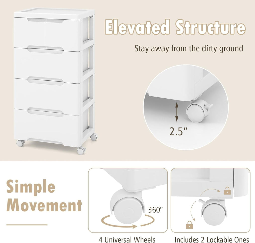 4-Tier Plastic Drawers with Wheels K8131