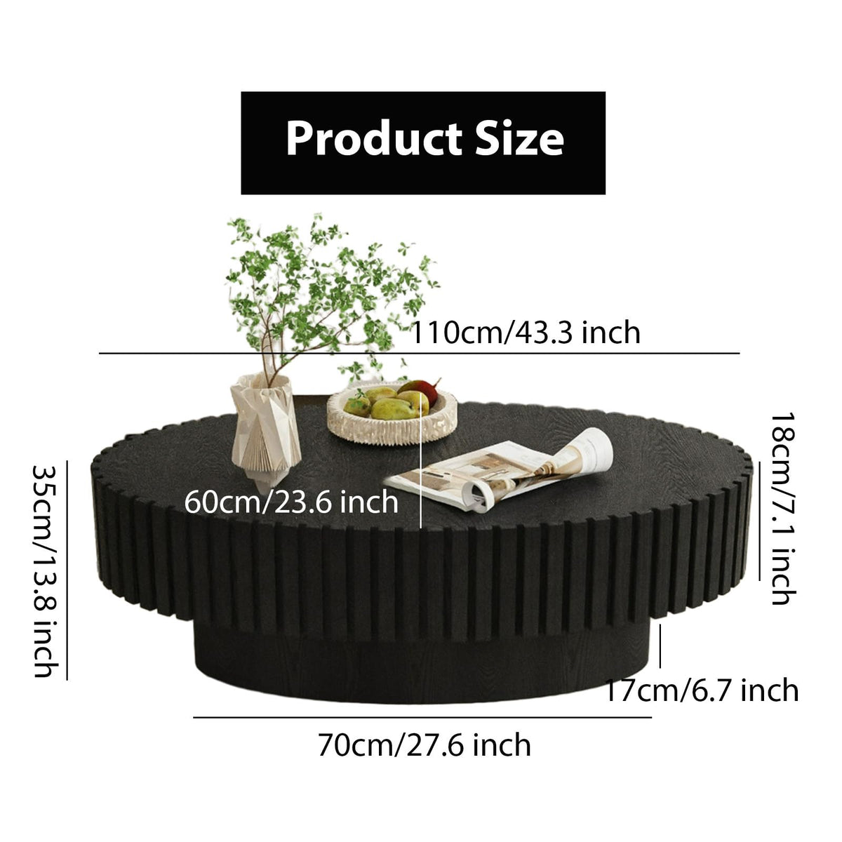 Black Oval Fluted Coffee Table C8370