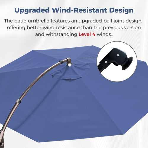 12FT Cantilever Round Umbrella with Base & Cover Navy Blue X967