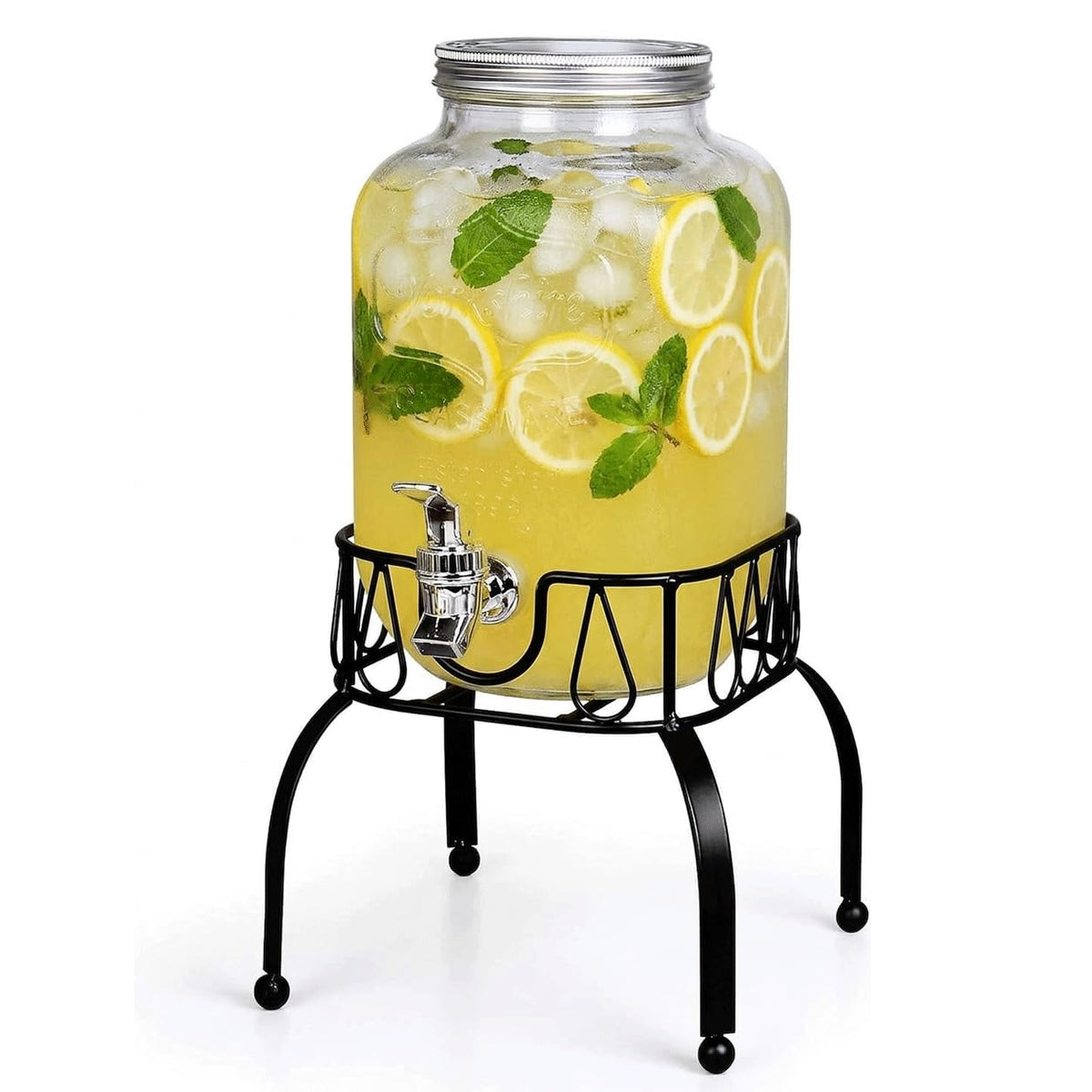 Glass 1 Gallon Drink Dispenser with Stand and Spigot I6192