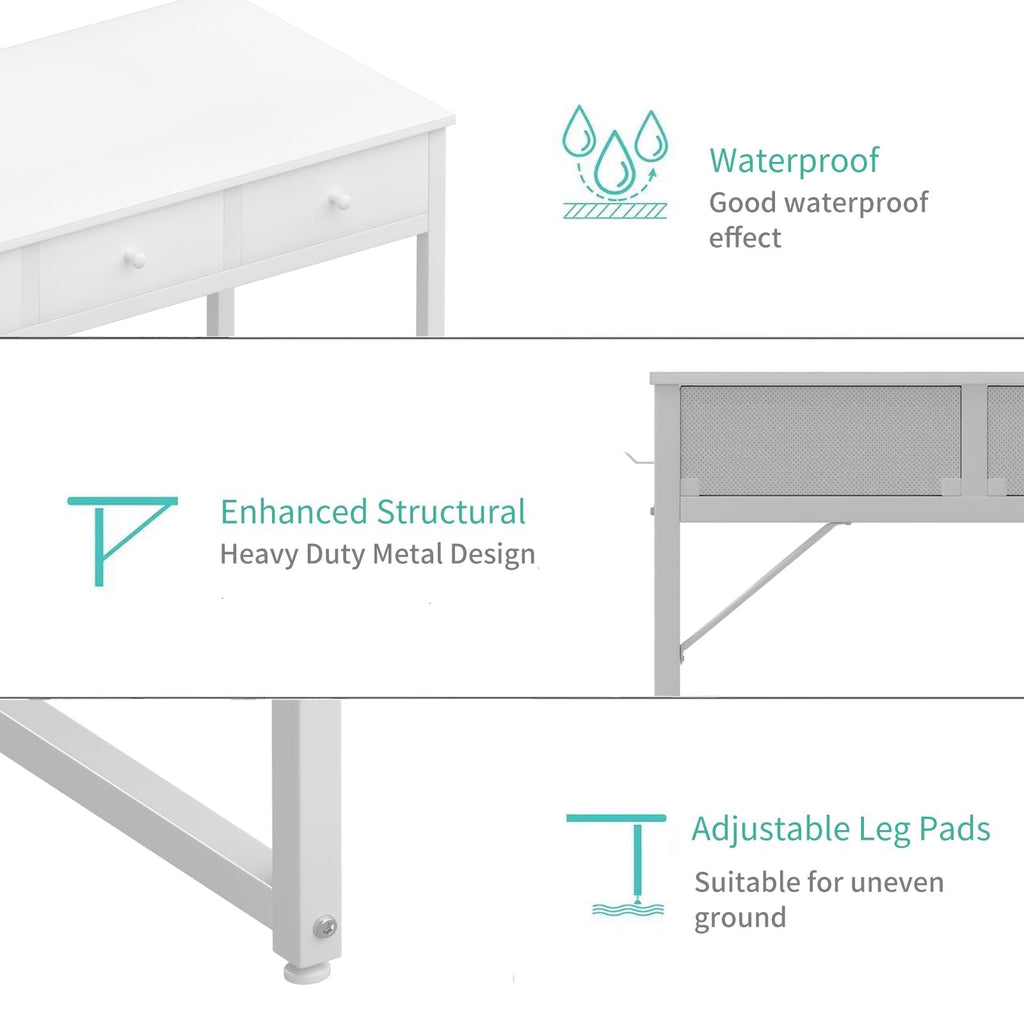 White 40 Inch Computer Desk with Drawers U690122