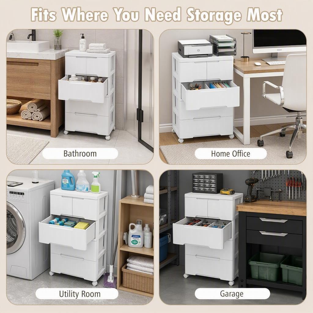4-Tier Plastic Drawers with Wheels K8131