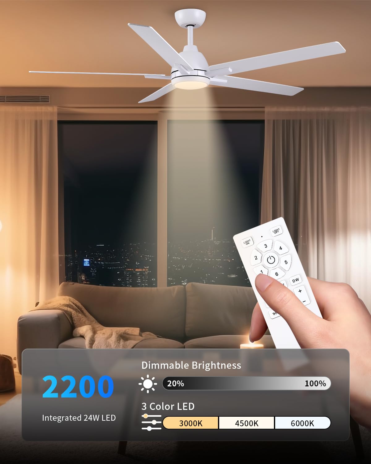 60 Inch White Ceiling Fan with Light & Remote K672973