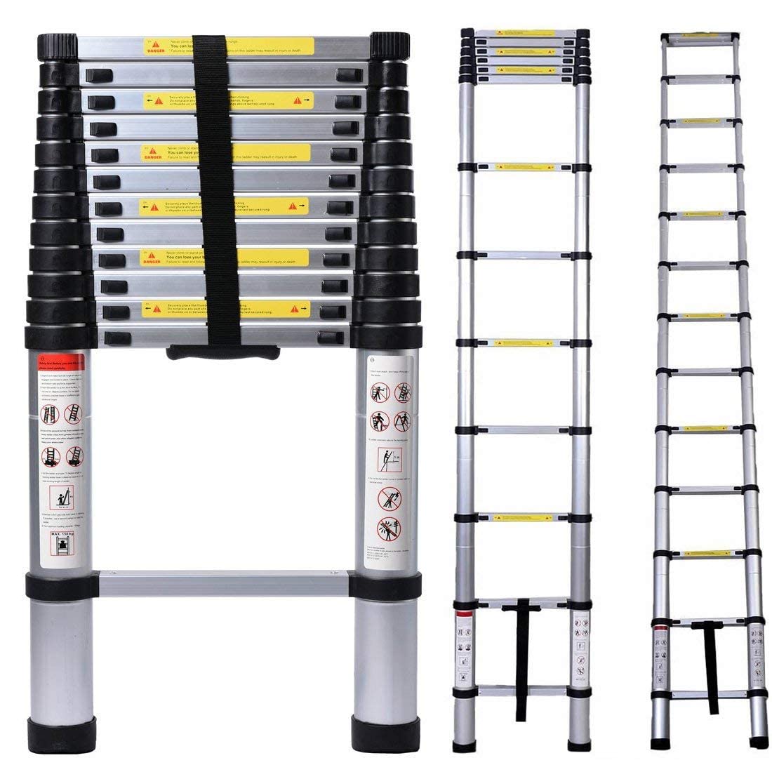 Aluminum Telescoping Extension Ladder 330LB Gray D2102