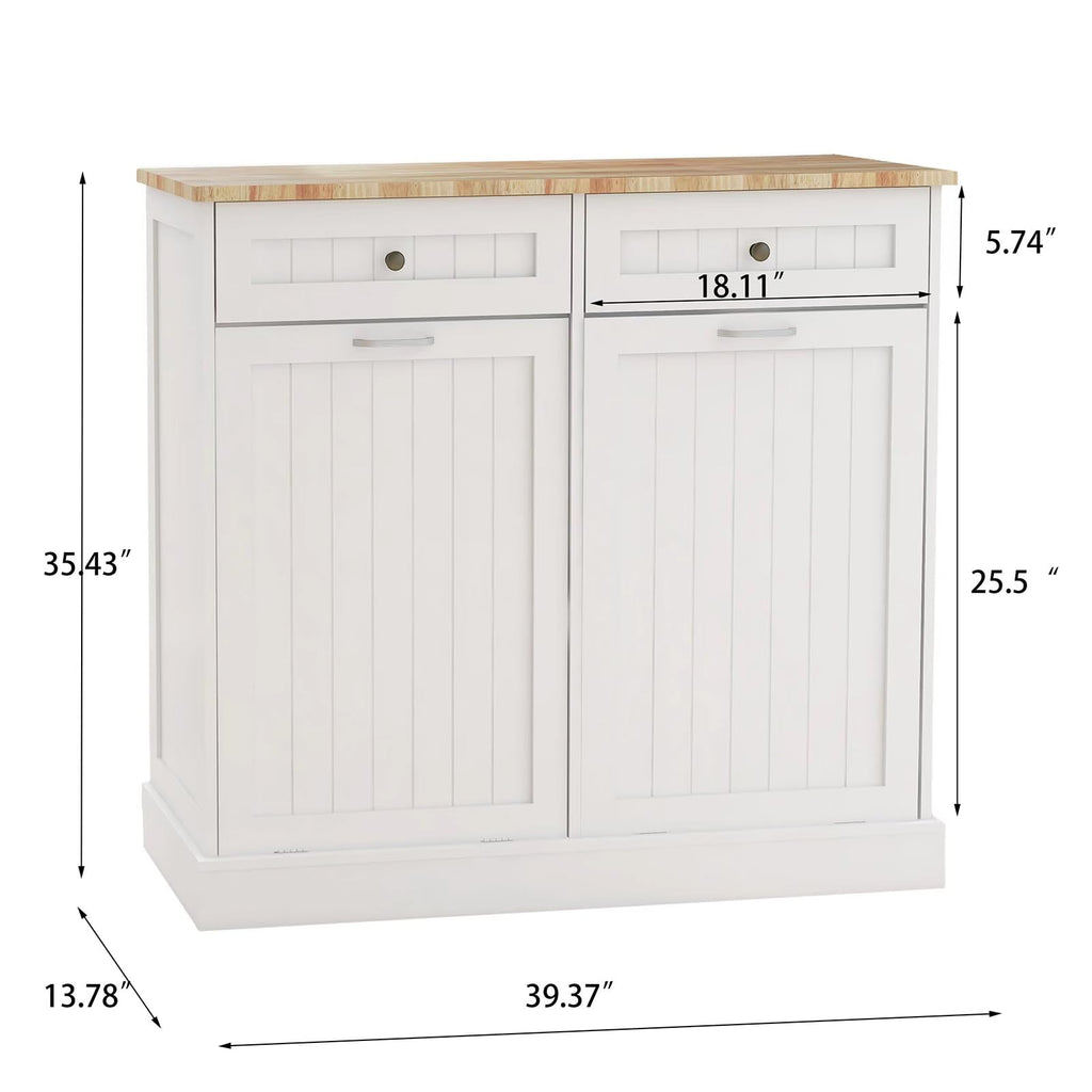 White Double Tilt Out Trash Cabinet with 2 Drawers B7798
