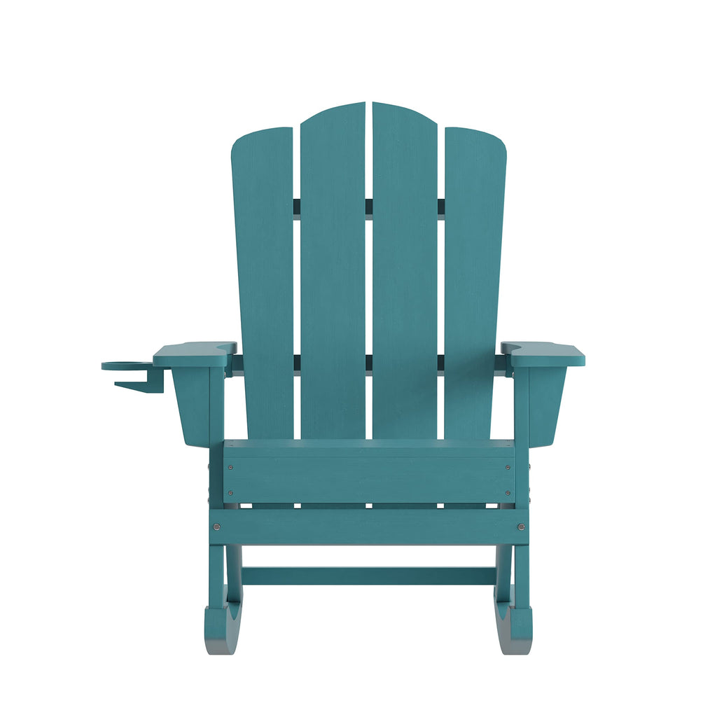 Blue HDPE Adirondack Rocking Chair with Cup Holder I876149