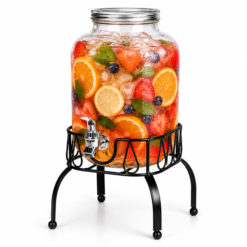 Glass 1 Gallon Drink Dispenser with Stand and Spigot I6192