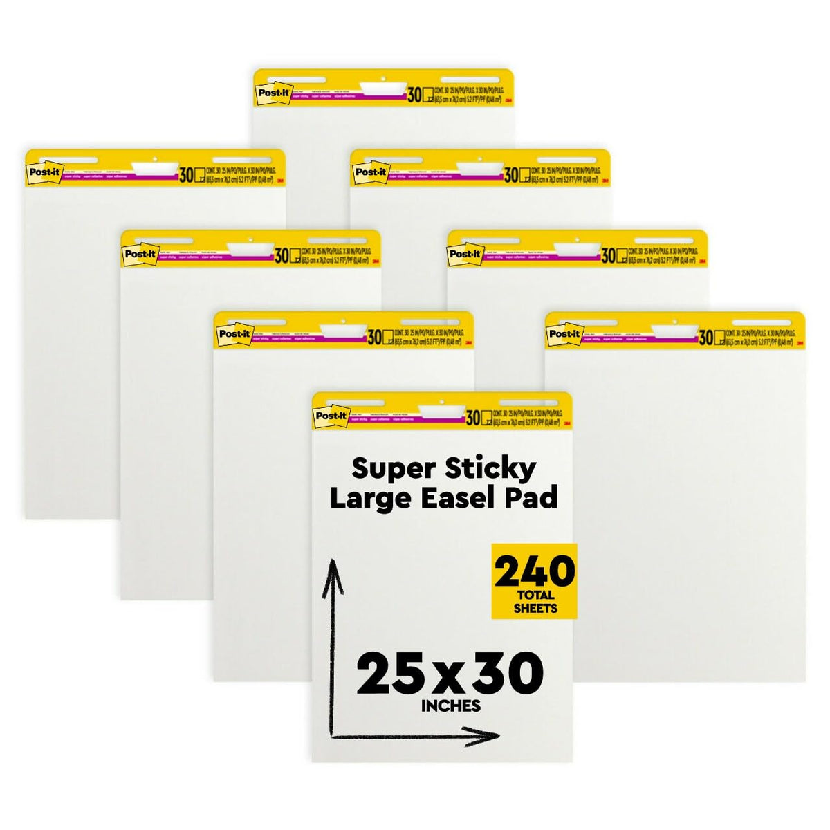 Super Sticky Easel Pad, 25 in. x 30 in., White, 30 Sheets/Pad, 8 Pads/Pack W26601