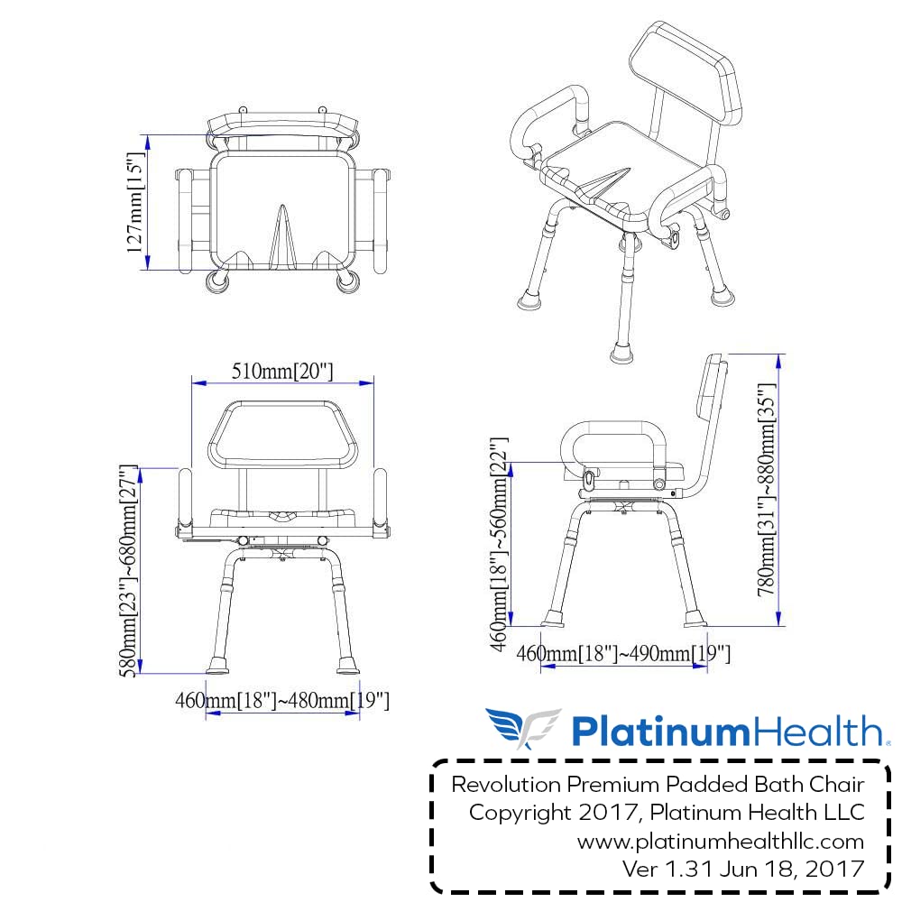 Gray Pivoting Shower Chair with Padded Back and Arms I87582