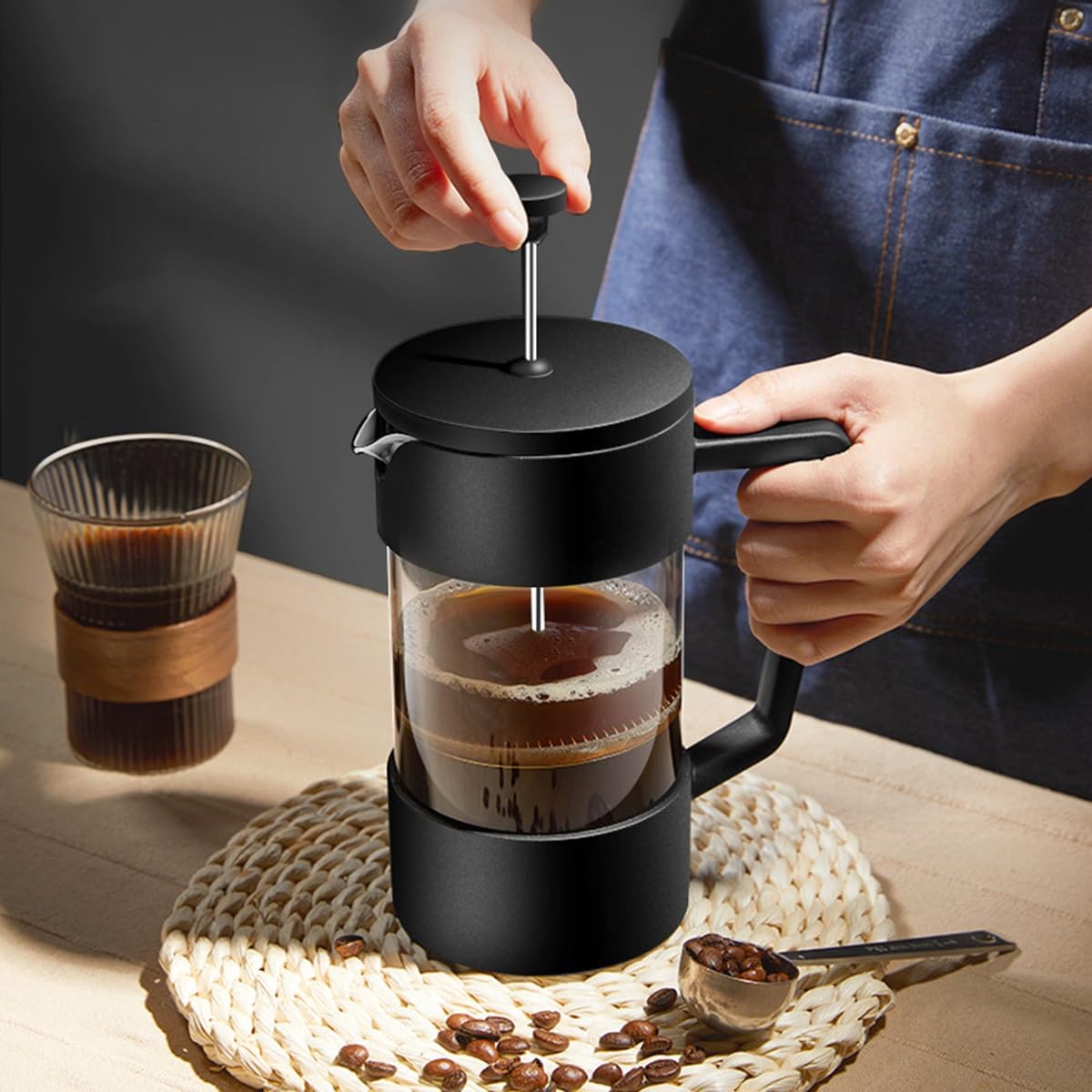 French Press Coffee Maker with 3-level Filter System, Stainless Steel, Borosilicate Glass, 1000ml T215