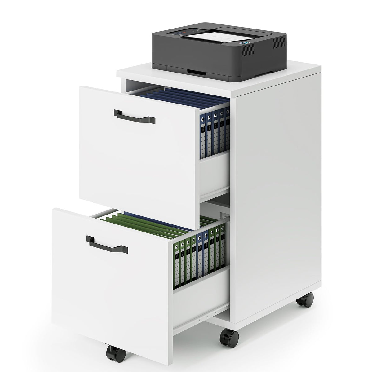 2 Drawer White Rolling Wood File Cabinet B6660