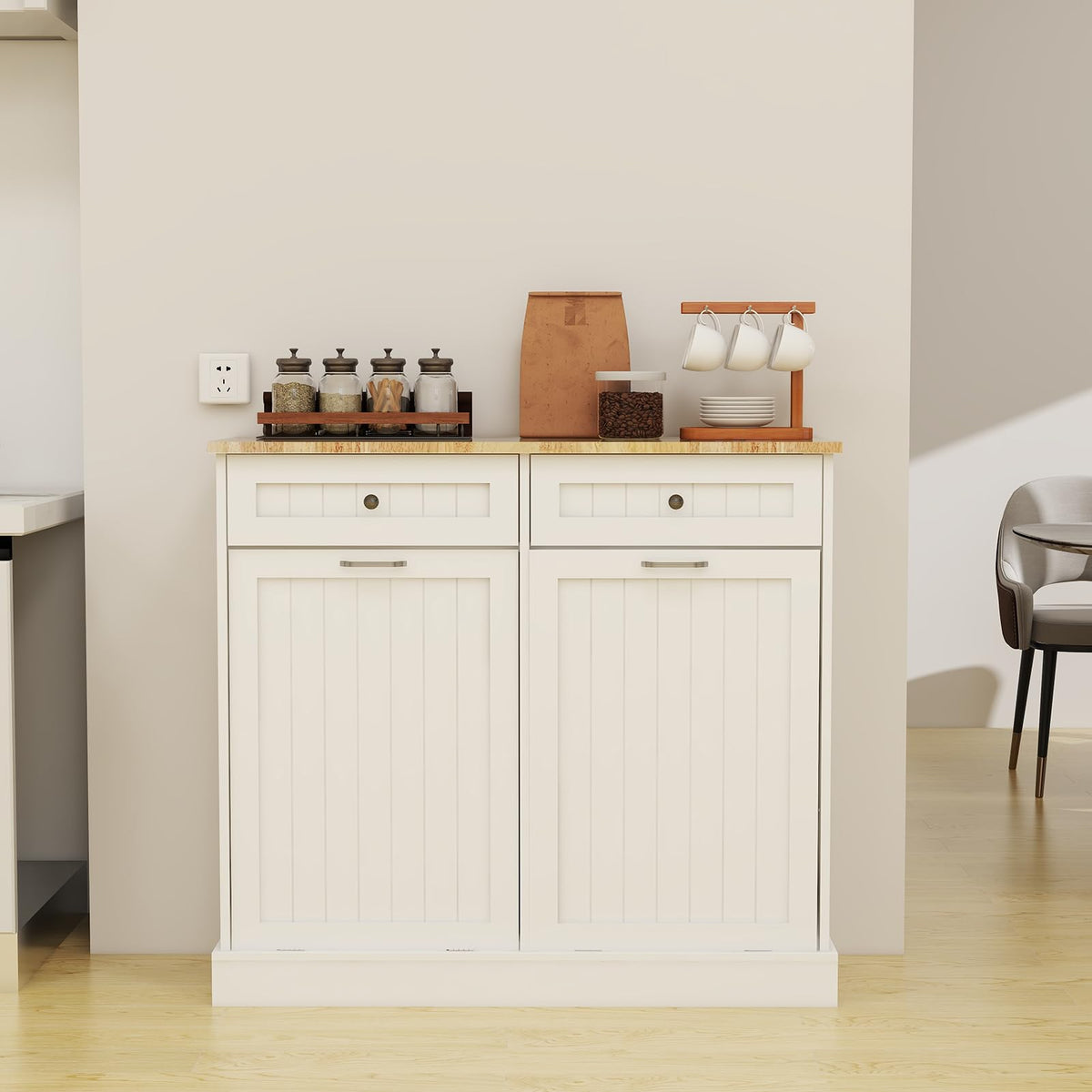White Double Tilt Out Trash Cabinet with 2 Drawers B7798