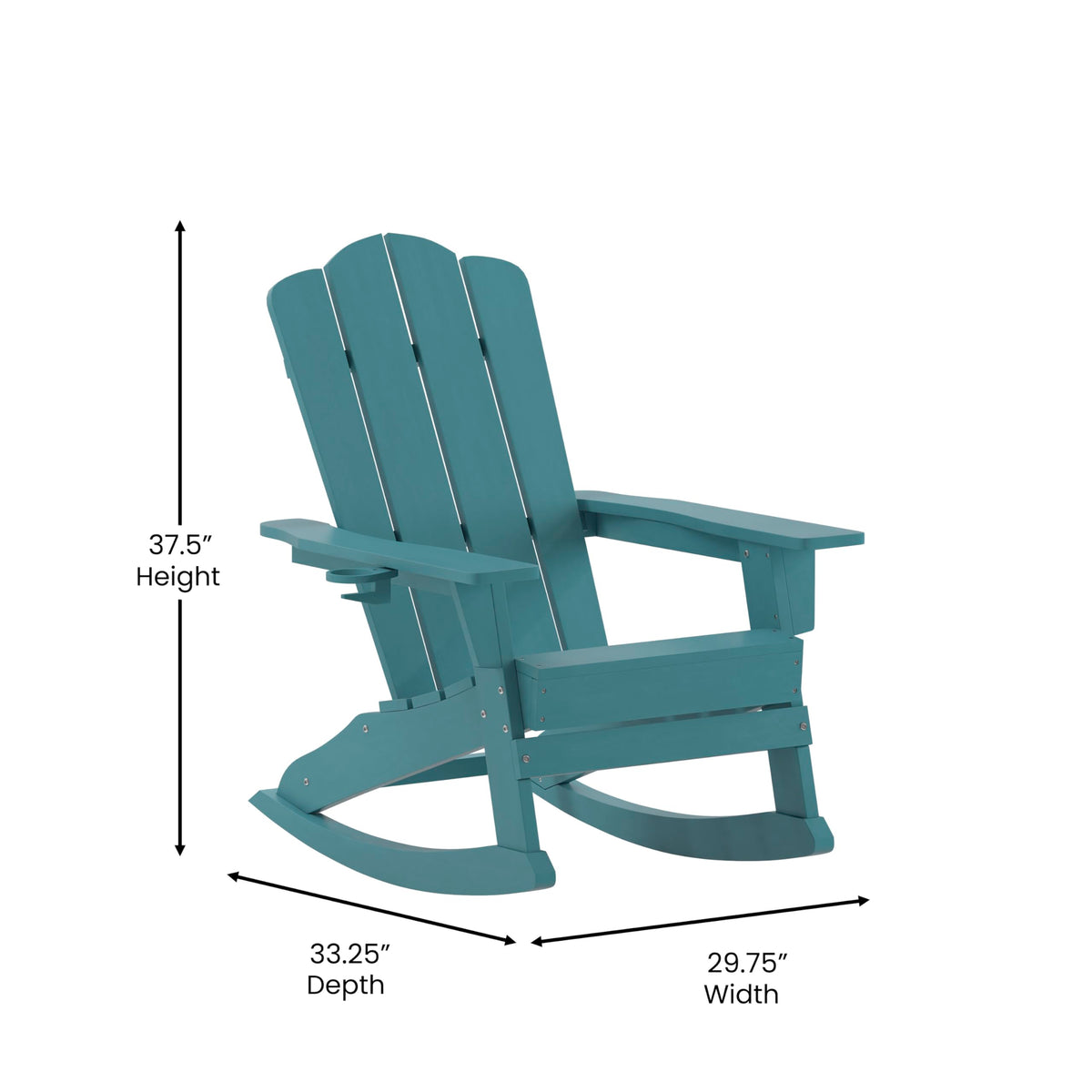 Blue HDPE Adirondack Rocking Chair with Cup Holder I876149