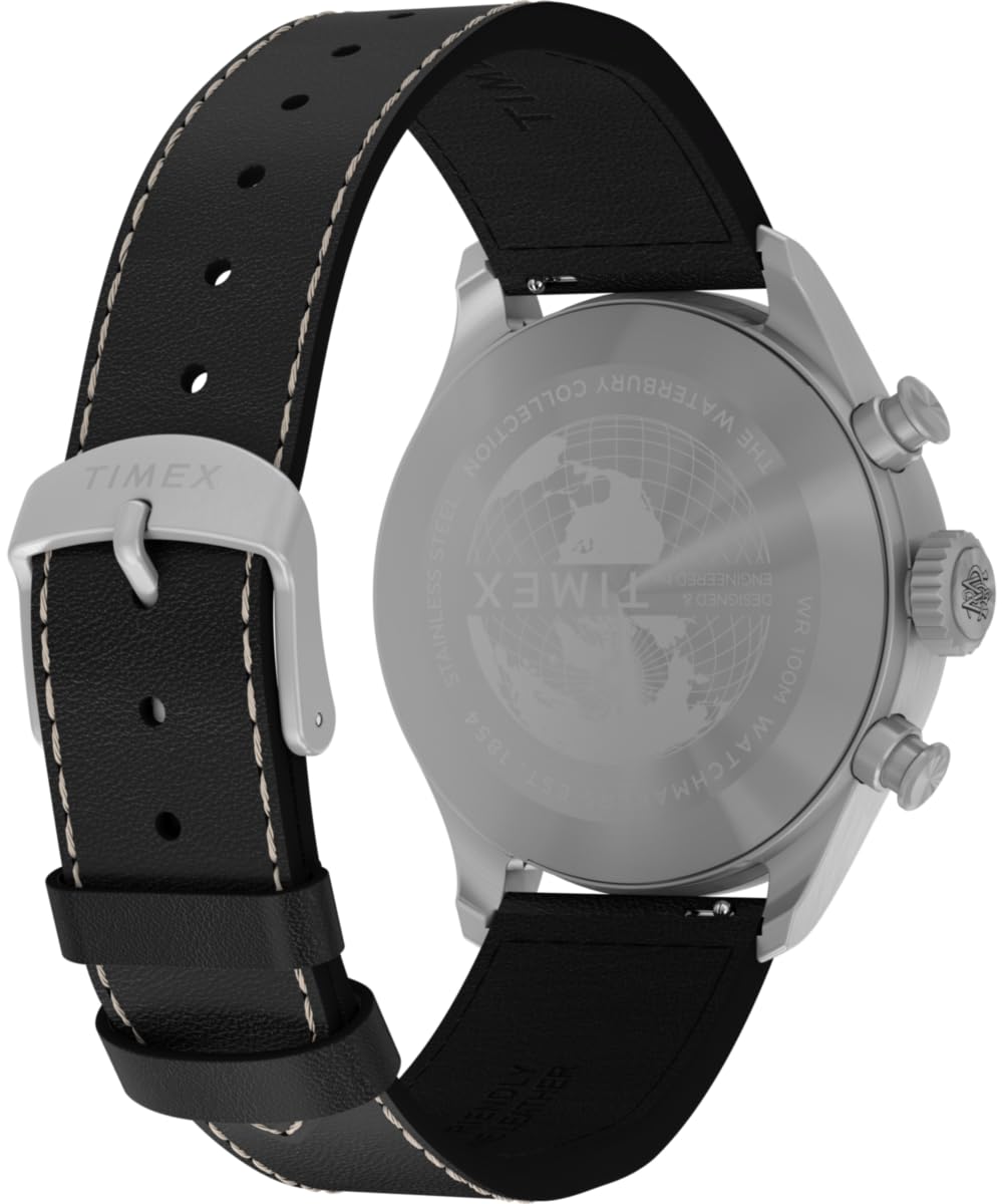 41 mm Quartz Watch Brown Leather Strap Black Dial Stainless Steel Case R11218