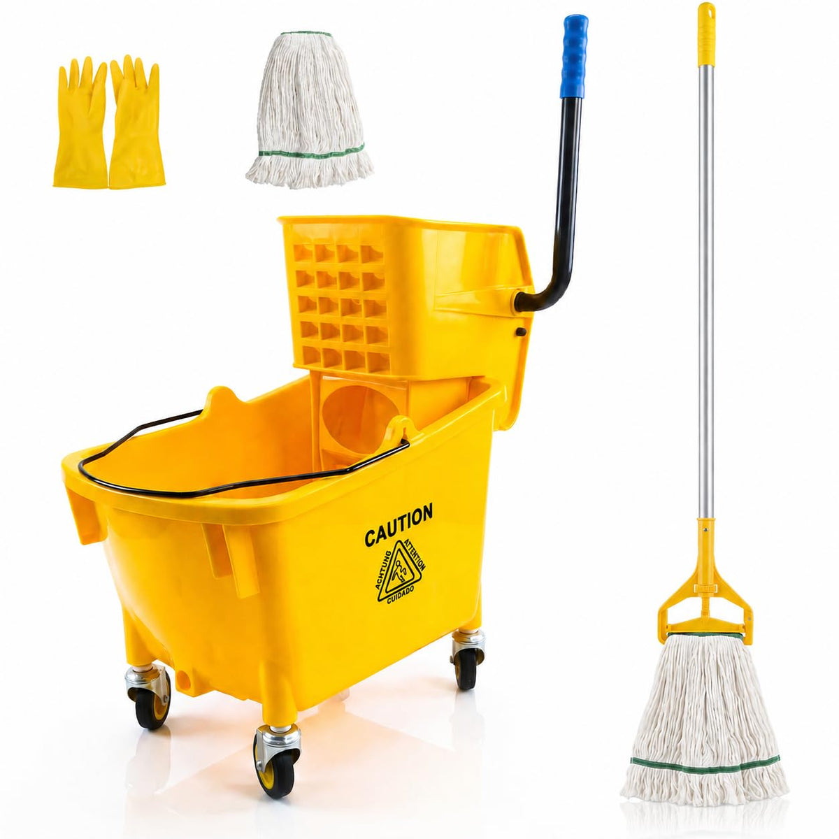 35 Quart Mop Bucket with Side Press Wringer on Wheels Q8041