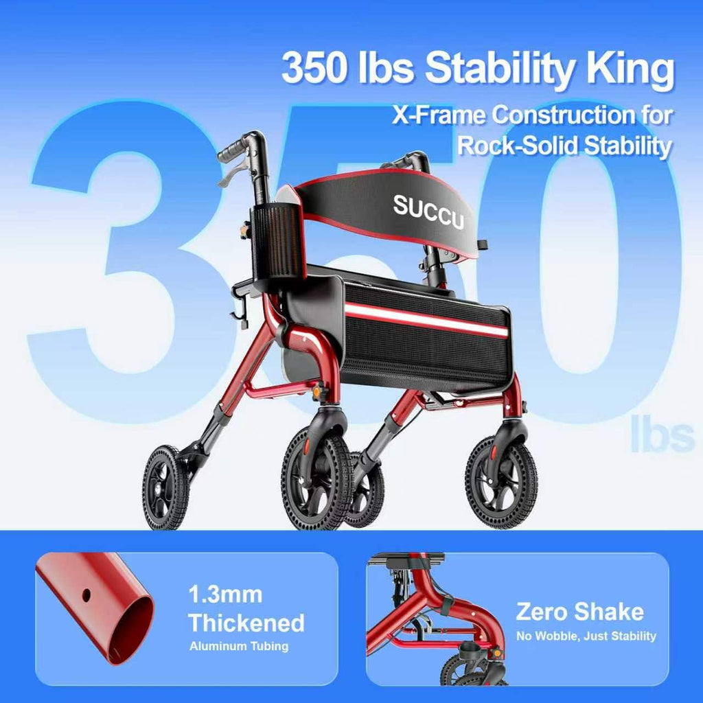 Red 8" All-Terrain Rollator Walker V8977
