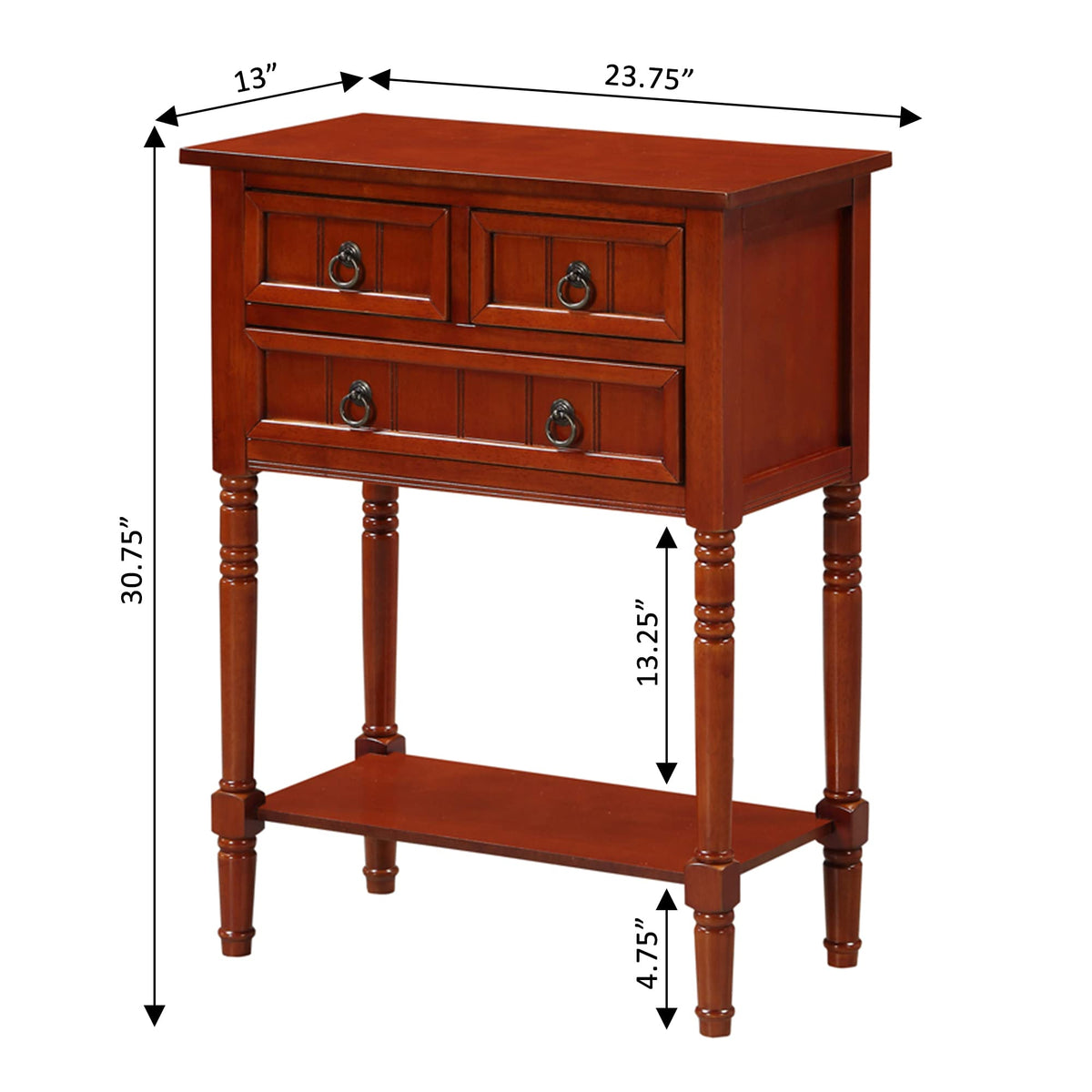 Cherry Hall Table with 3 Storage Drawers and Shelf U211