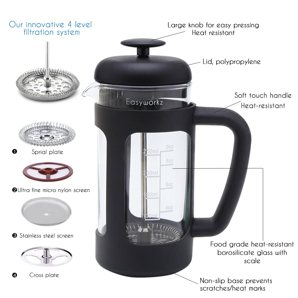 French Press 12 oz, Stainless Steel Espresso Cup 2pcs Set Double Wall Insulated 5 oz I6389