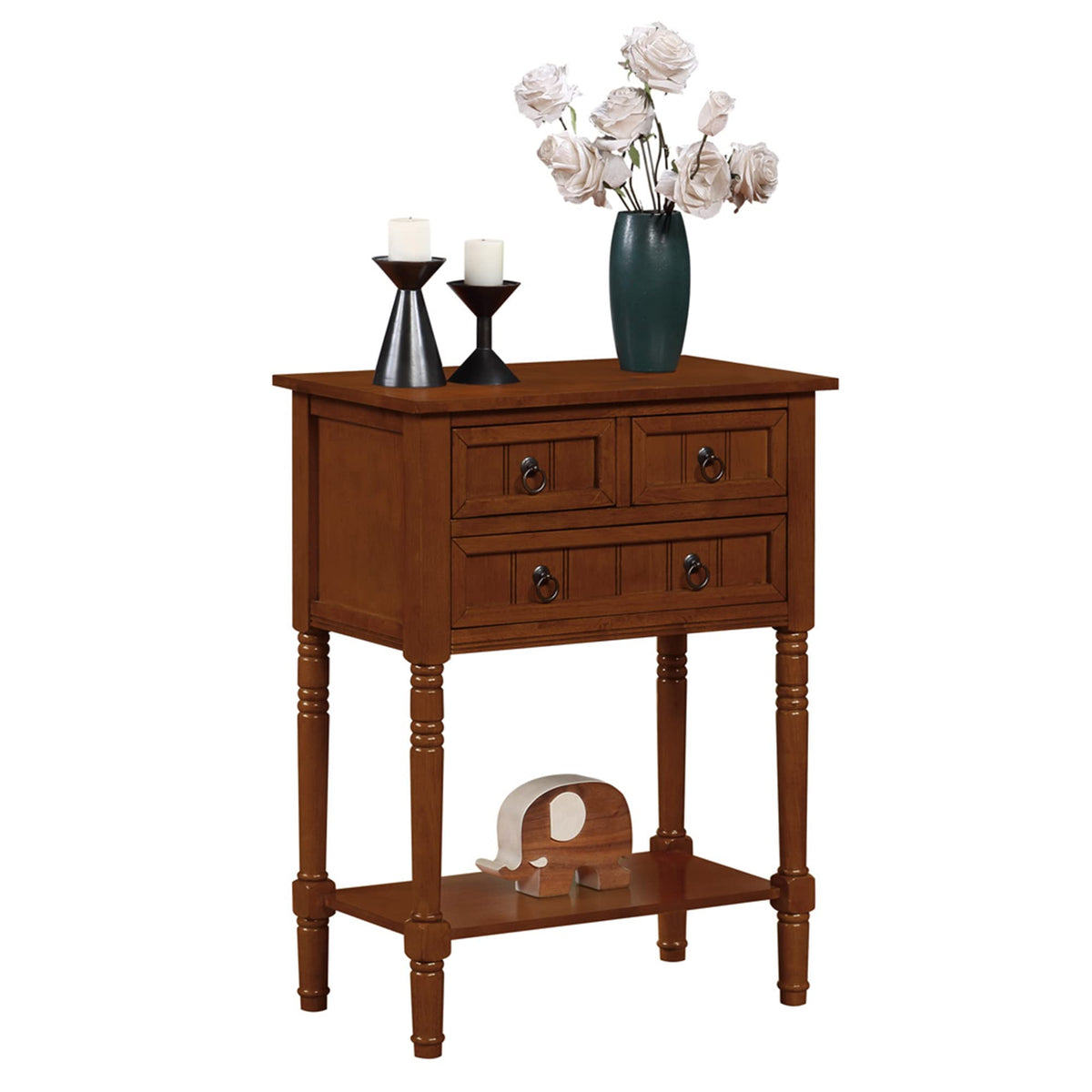 Cherry Hall Table with 3 Storage Drawers and Shelf U211