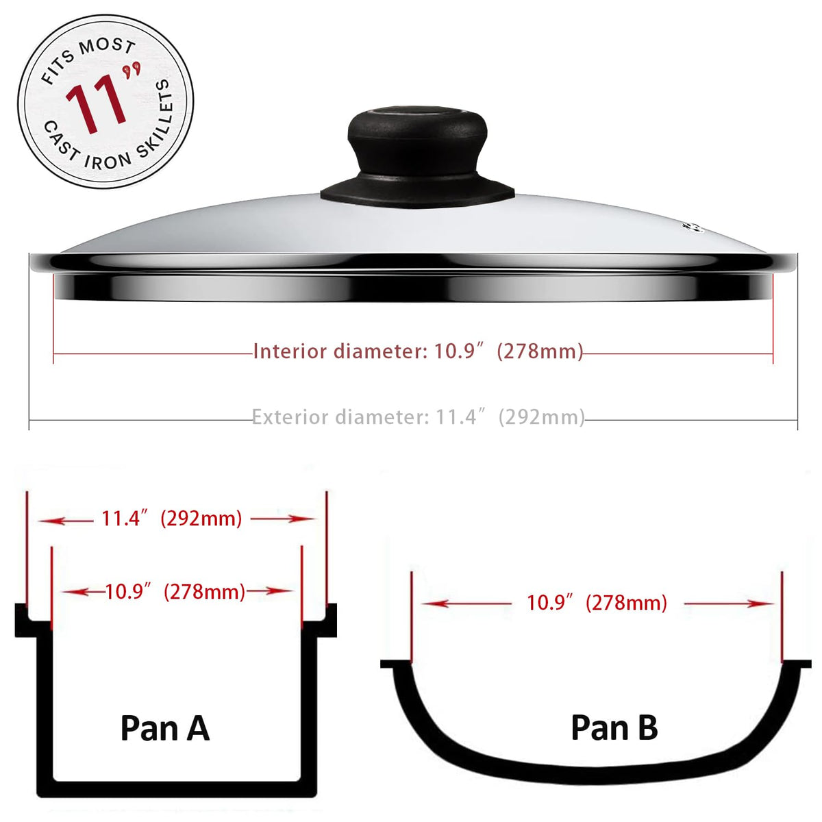 11 Inch Tempered Glass Pan Lid T204