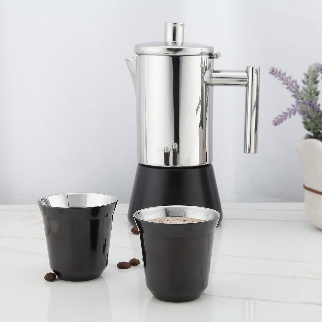 French Press 12 oz, Stainless Steel Espresso Cup 2pcs Set Double Wall Insulated 5 oz I6389