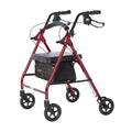 Red Aluminum 4 Wheel Rollator with Padded Seat D93820