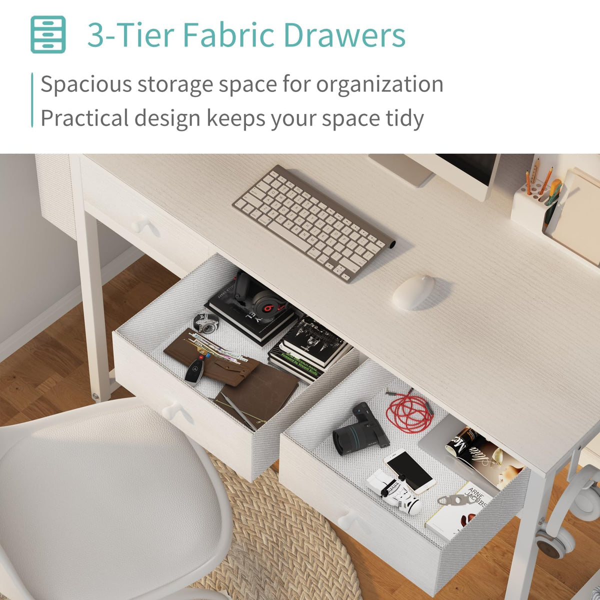 White 40 Inch Computer Desk with Drawers U690122