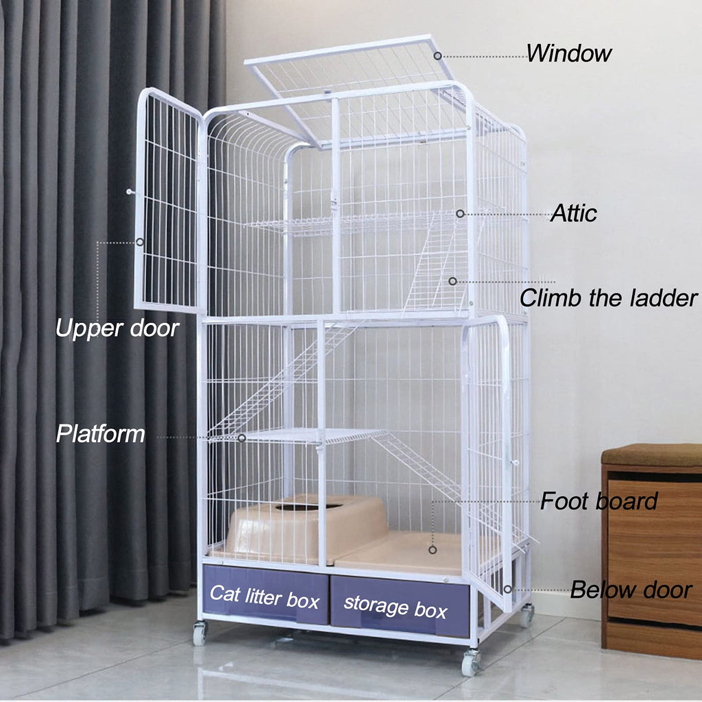 Heavy Duty Folding Metal Cat Cage Dog Crate with Four Wheels A95965