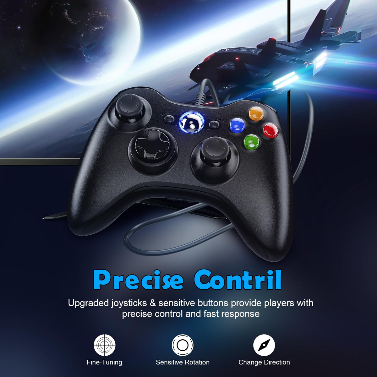 10ft Wired Controller with Upgraded Joystick, Double Shock, 2.5mm Audio Jack - 2 Pack V98007