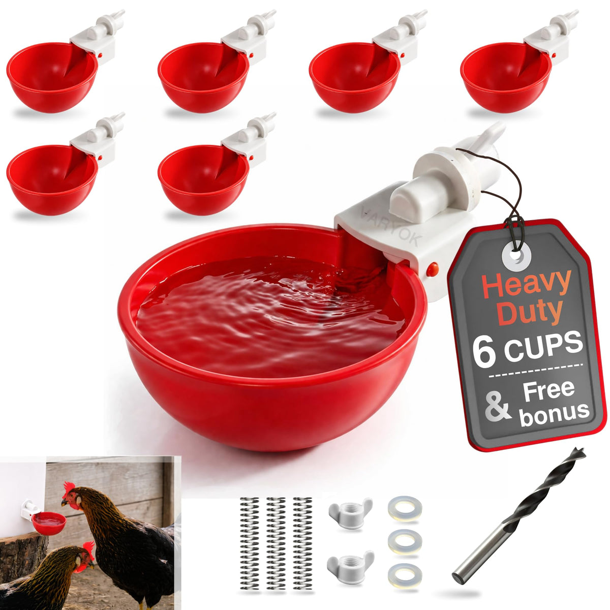 6 Pack Large Chicken Water Cups T33275