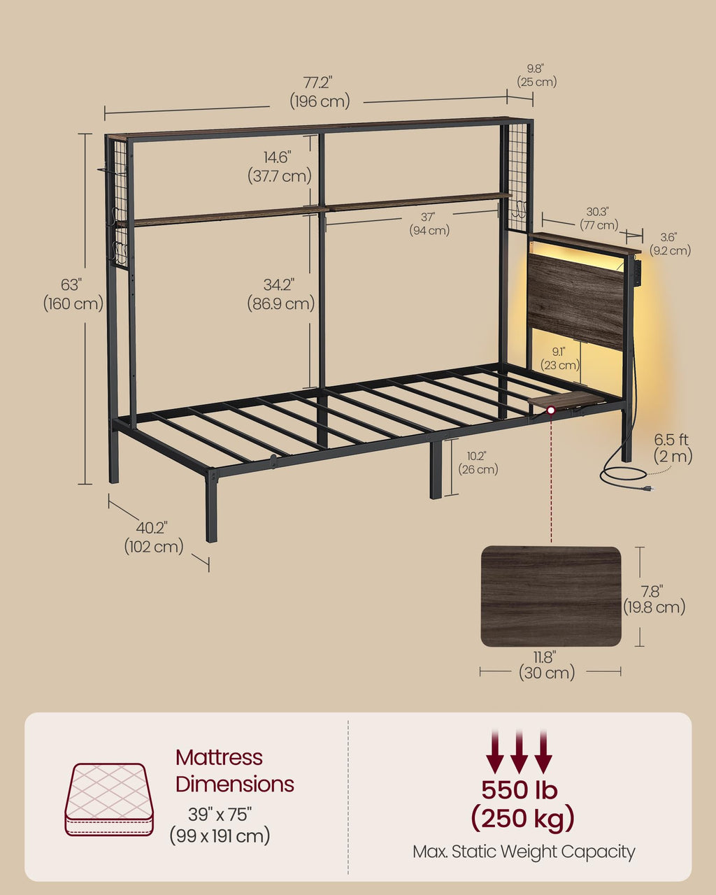 Twin Size Metal Bed Frame with Headboard L67125