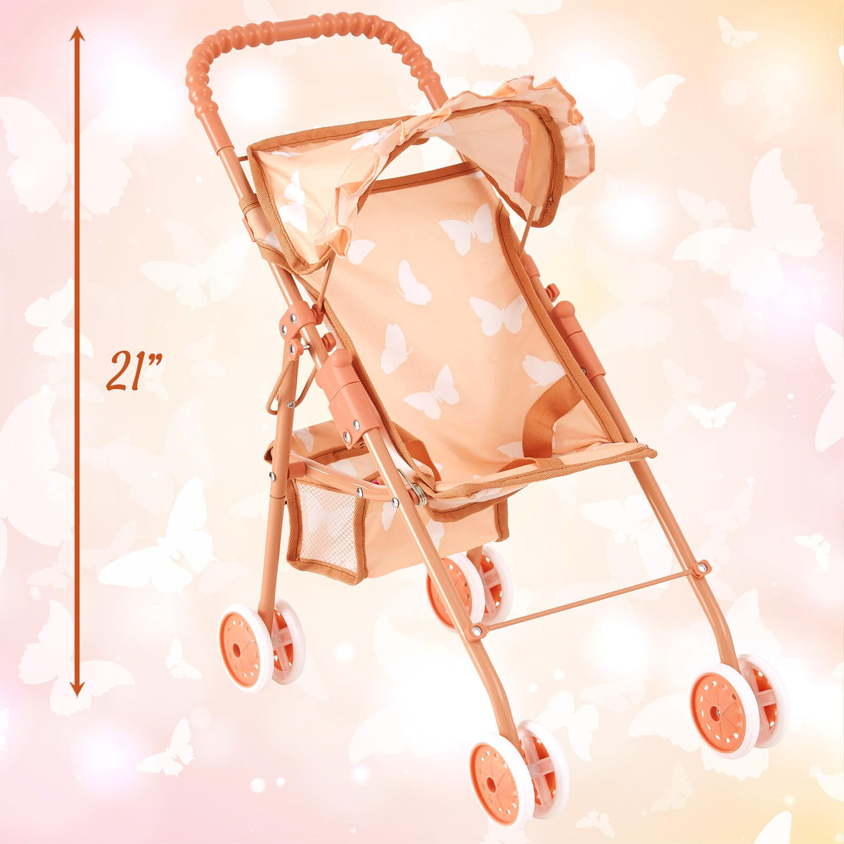 Baby Doll Stroller with Storage Basket, Foldable Frame, Canopy, Seatbelt K868