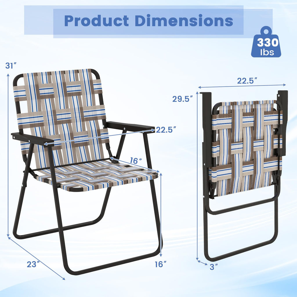 Folding Lawn Chairs Set of 6 Webbed Seat Heavy Duty Metal Frame F491397