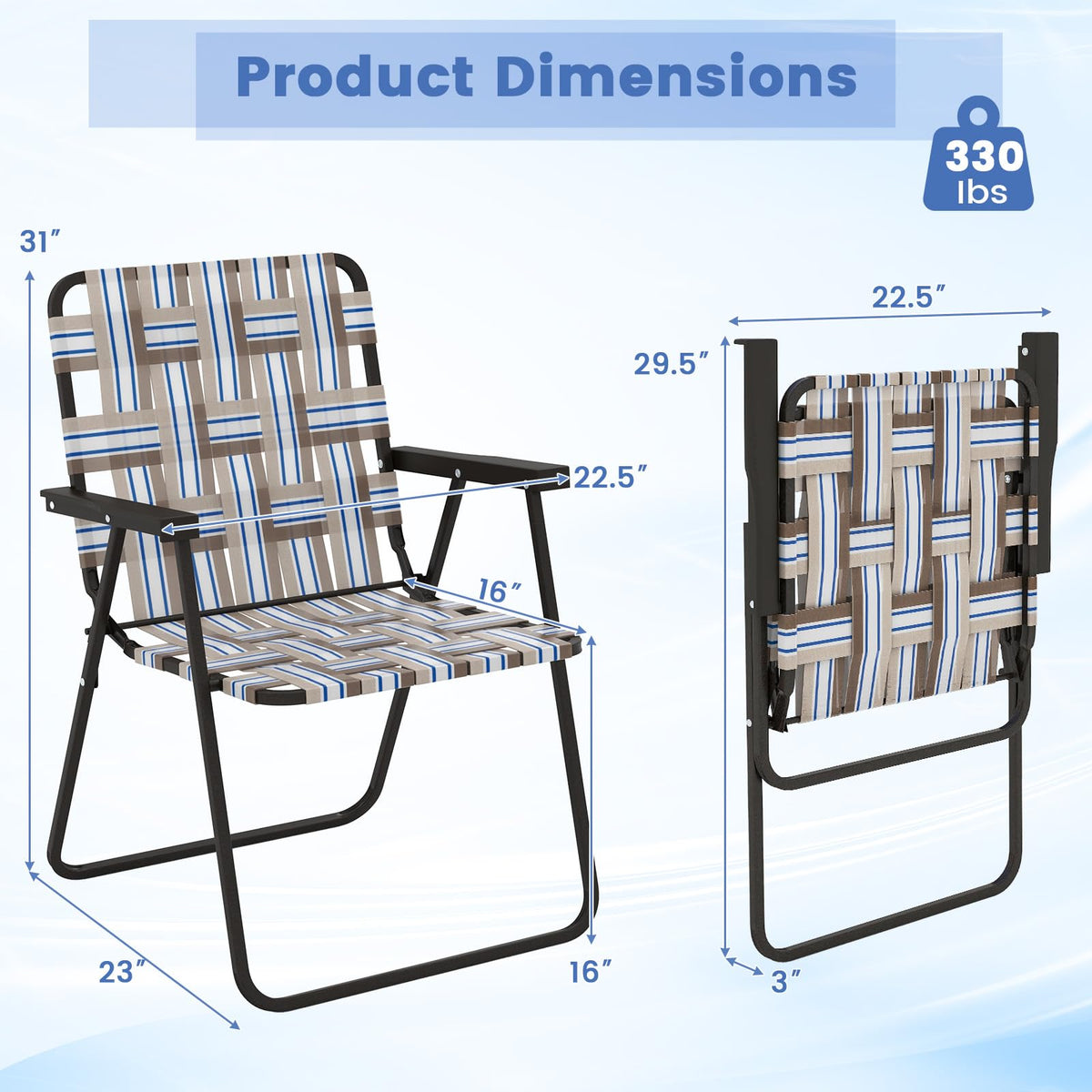 Folding Lawn Chairs Set of 6 Webbed Seat Heavy Duty Metal Frame F491397