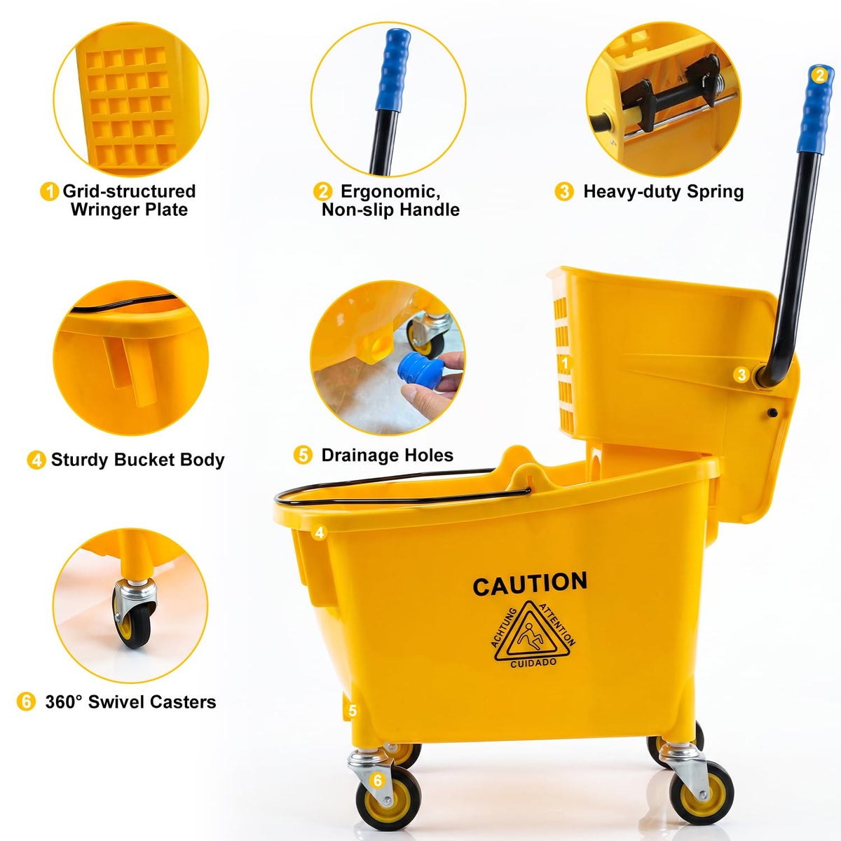 35 Quart Mop Bucket with Side Press Wringer on Wheels Q8041