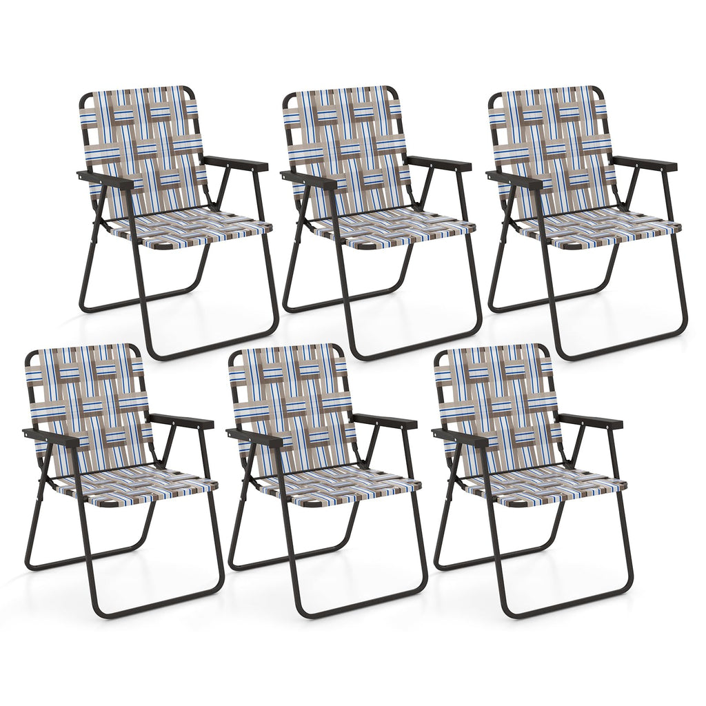 Folding Lawn Chairs Set of 6 Webbed Seat Heavy Duty Metal Frame F491397