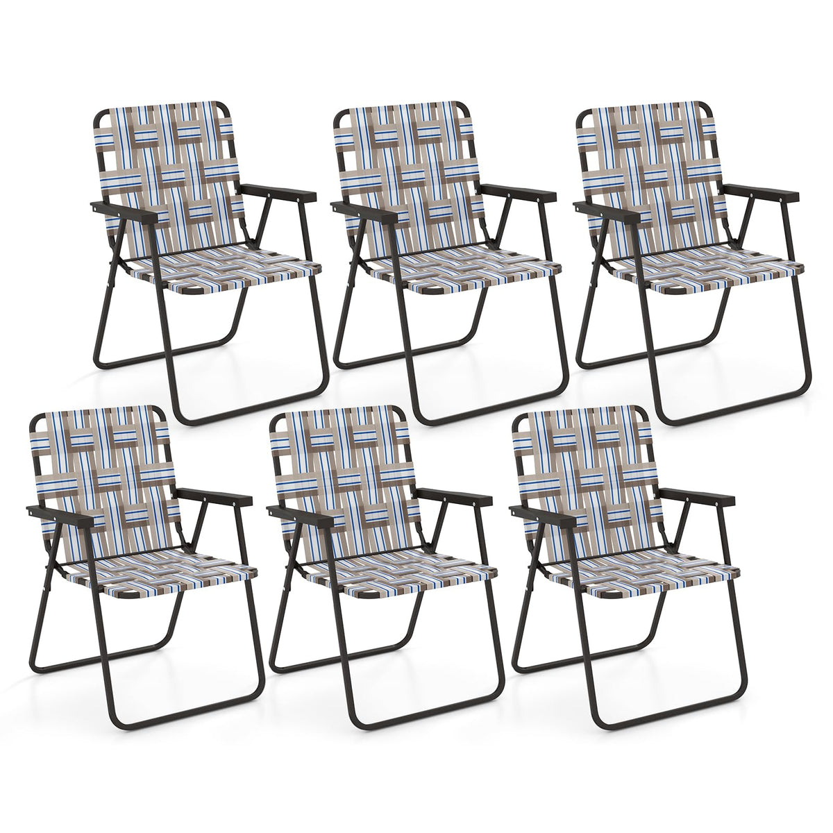 Folding Lawn Chairs Set of 6 Webbed Seat Heavy Duty Metal Frame F491397
